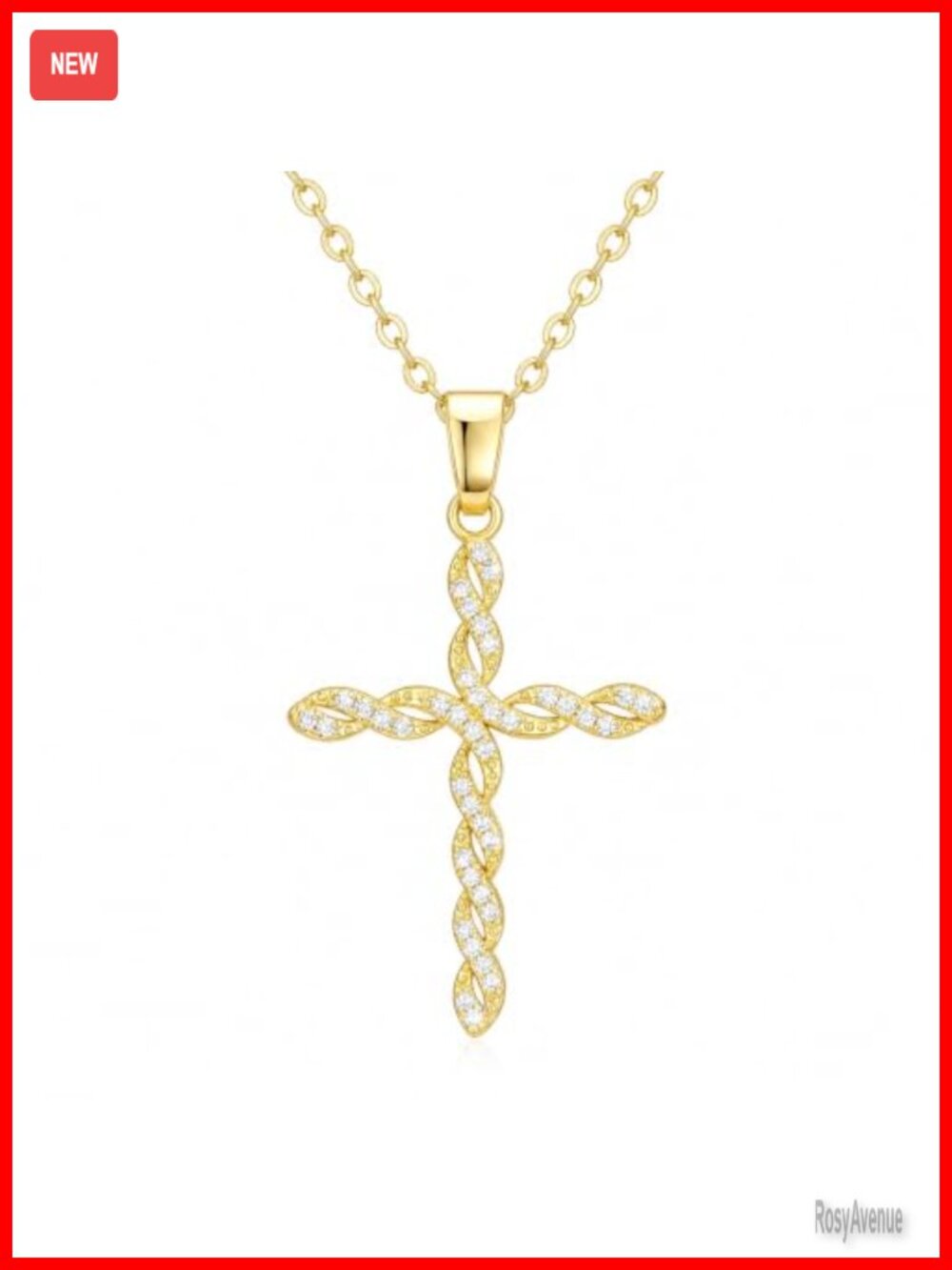14K Gold Plated Twisted Cross Necklace with CZ Stones